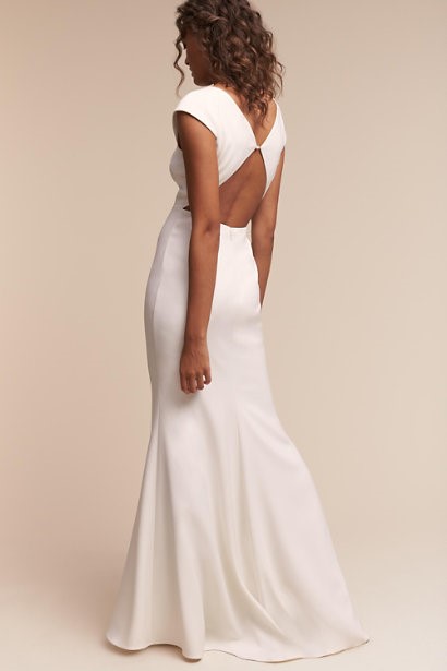 V-Neck Gown With Ivory Crepe