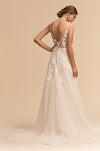 V-Neck Gown With Lace Bodice