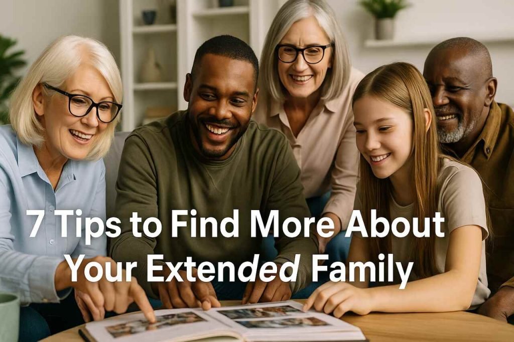 Family members looking through a photo album together.