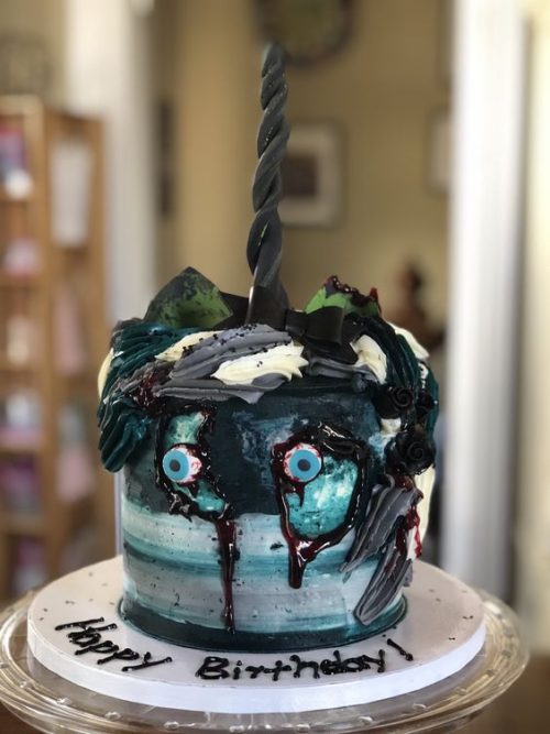 Halloween zombie unicorn cake - zombie unicorn cake topper
