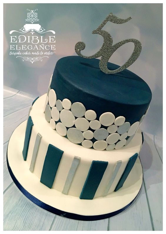 50th birthday cake white and silver