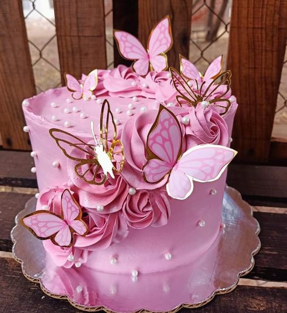 Birthday cake with flowers and butterflies for girl