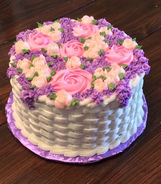 Purple and pink birthday cake design
