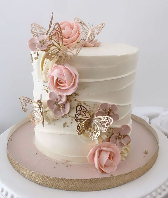 birthday cake with flowers and butterflies