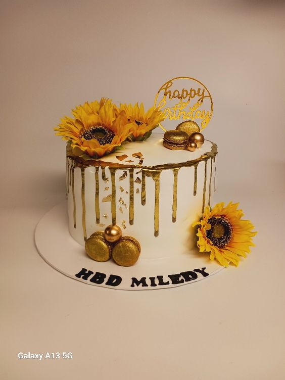 happy birthday cake with sunflowers