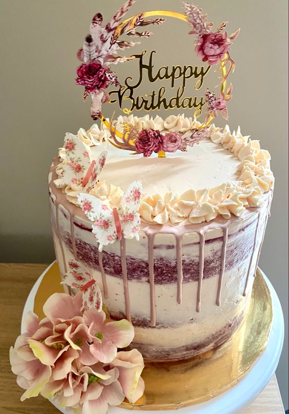 happy birthday flowers and cake images