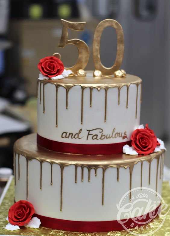 pink and gold 50th birthday cake