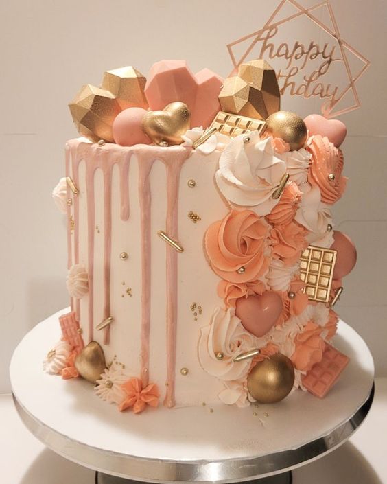 pink and gold birthday cake