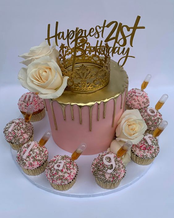 21st birthday cake pink and gold ideas