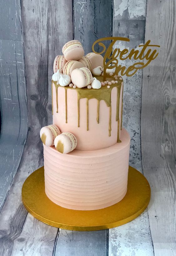 21st birthday cake pink and gold