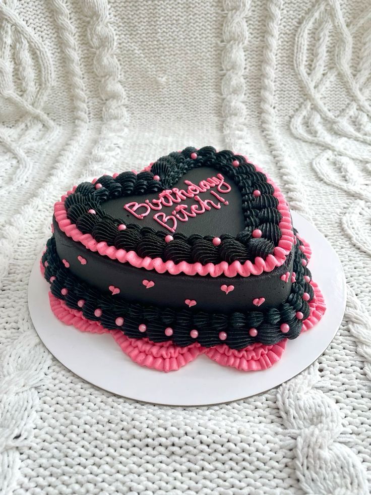 birthday cake heart pink and black colour