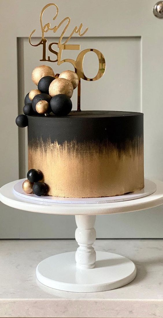 black and gold 50th birthday cake