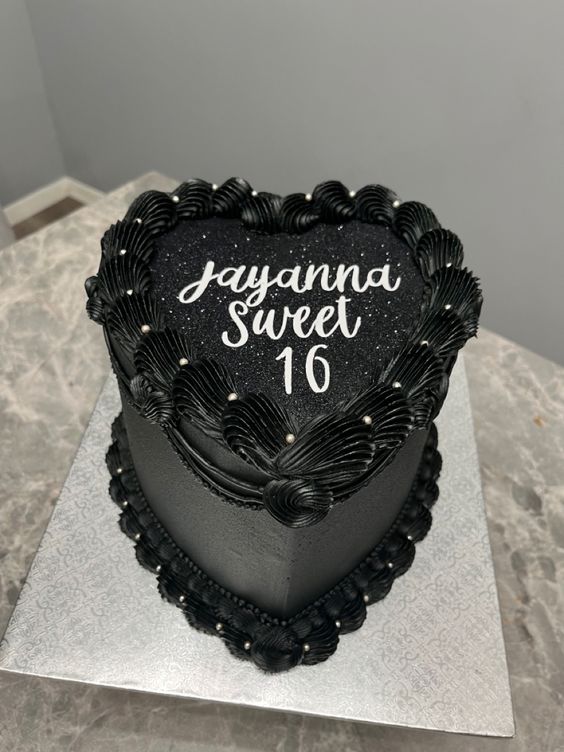 black heart birthday cake