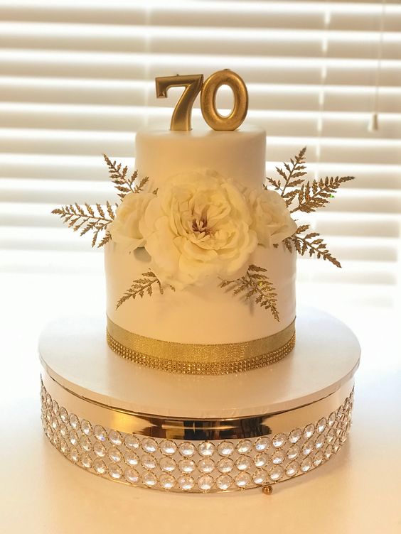 black white and gold 70th birthday cake