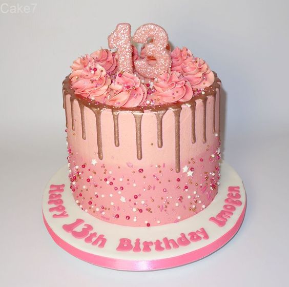 gold and pink birthday cake
