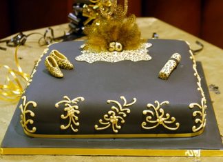 gold birthday cake