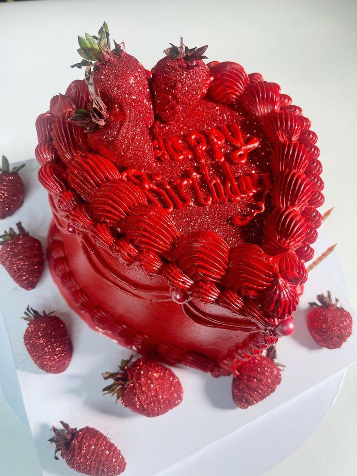 happy birthday red velvet cake heart shape
