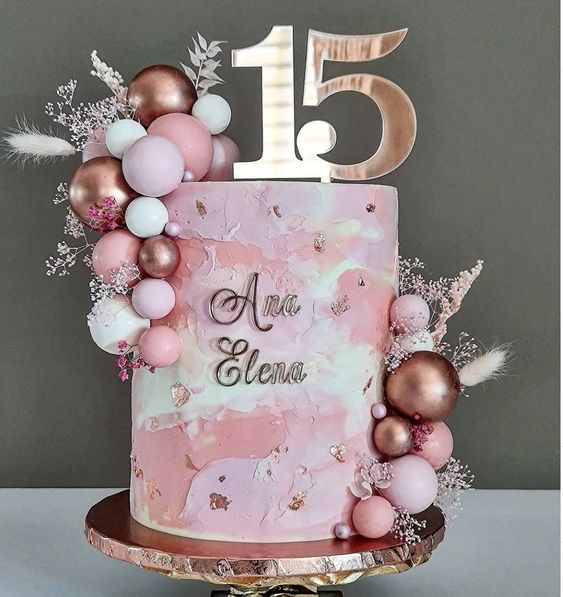 pink and gold birthday cake