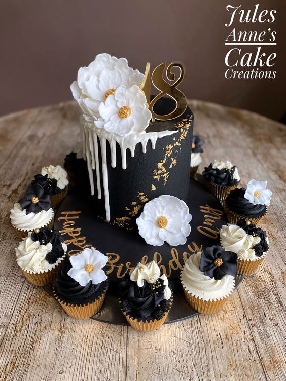 rose gold and black birthday cake