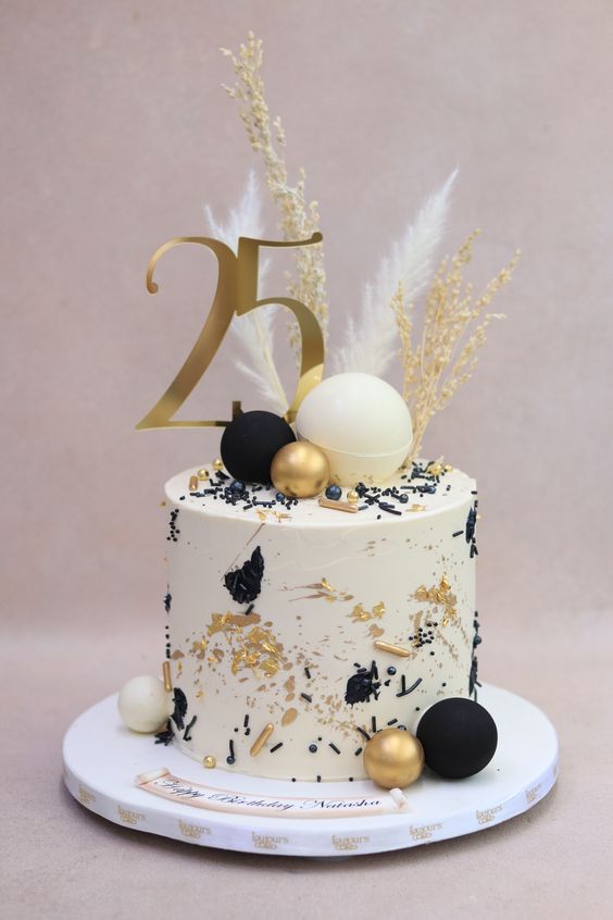 white and gold 50th birthday cake