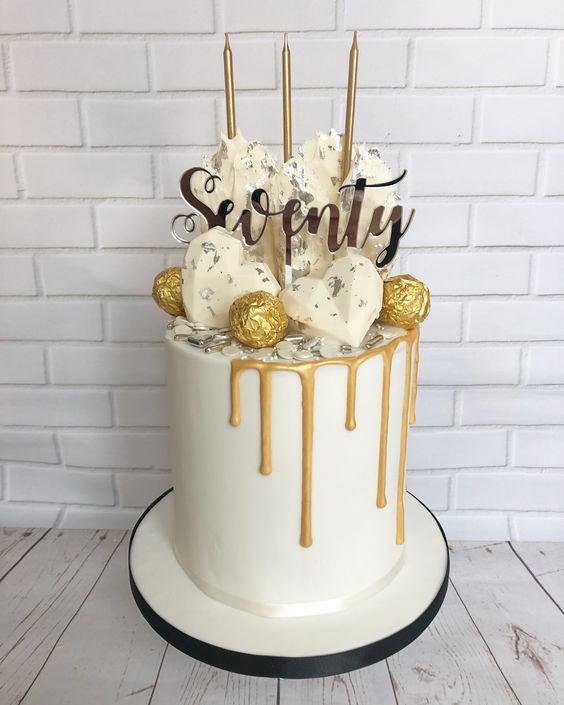 white and gold birthday cake