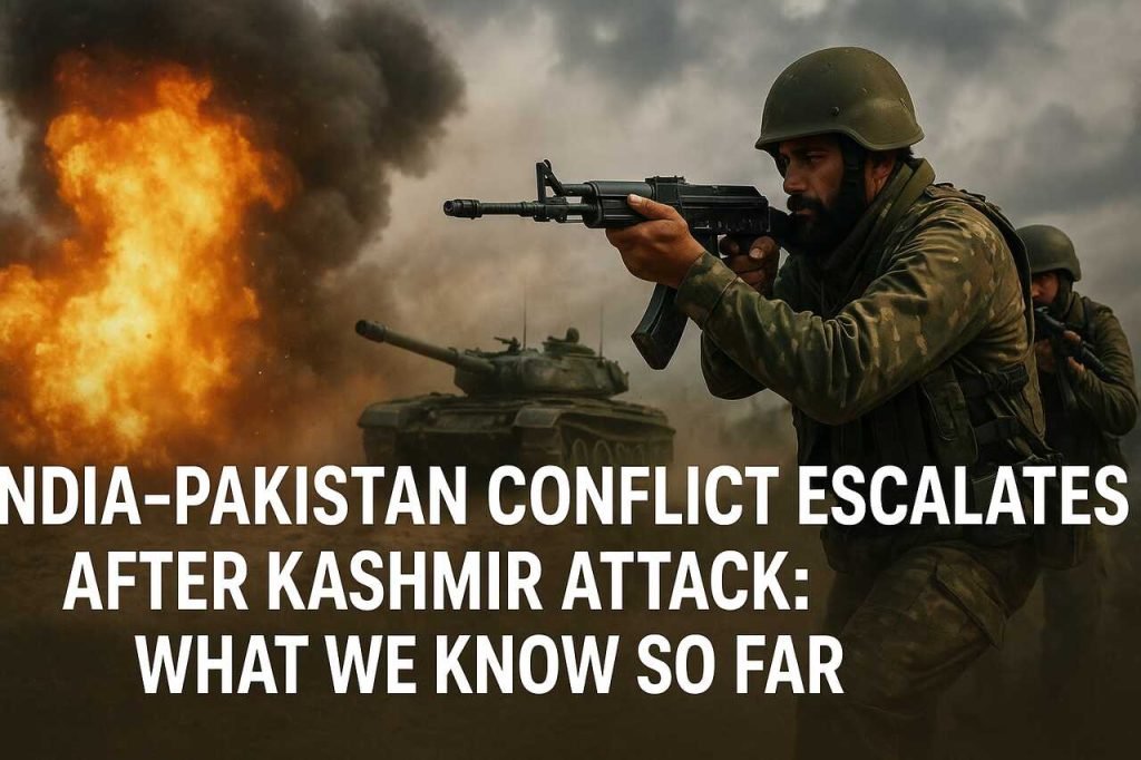 Soldiers and explosion amid India-Pakistan conflict escalation.