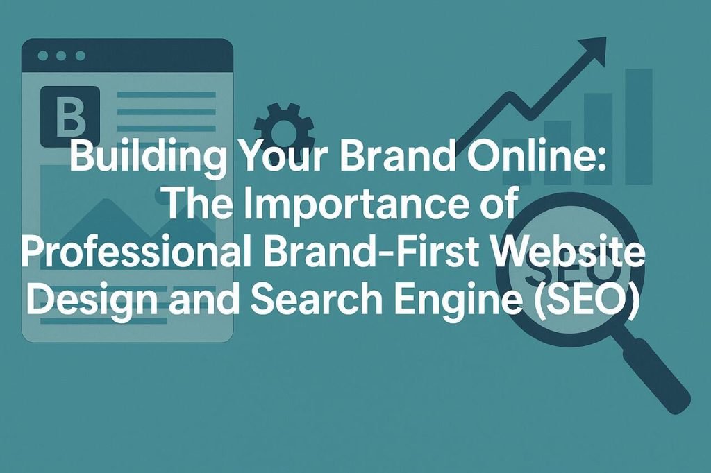 Illustration of web design and SEO elements with title overlay about branding online.
