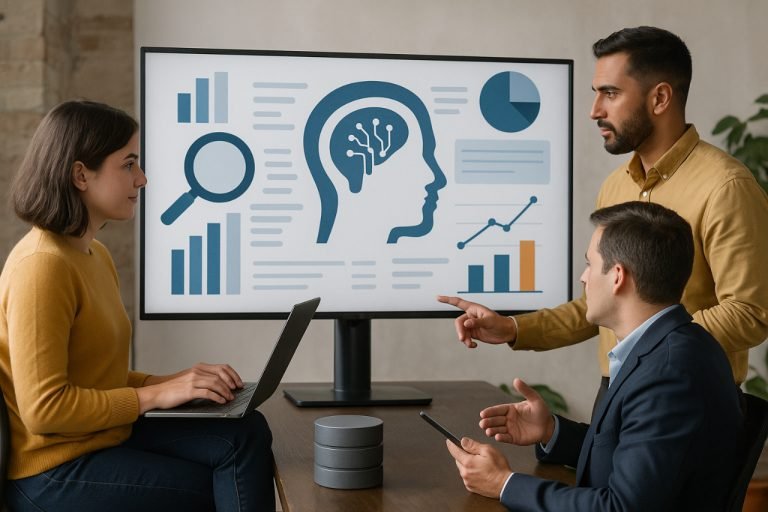 AI Tools for Scalable Data Collection in Business Intelligence and Decision-Making AI tools analyzing business data on interactive dashboards for decision-making.