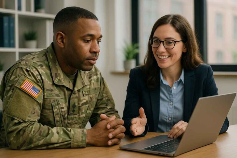 Veteran receiving career support using AI tools.