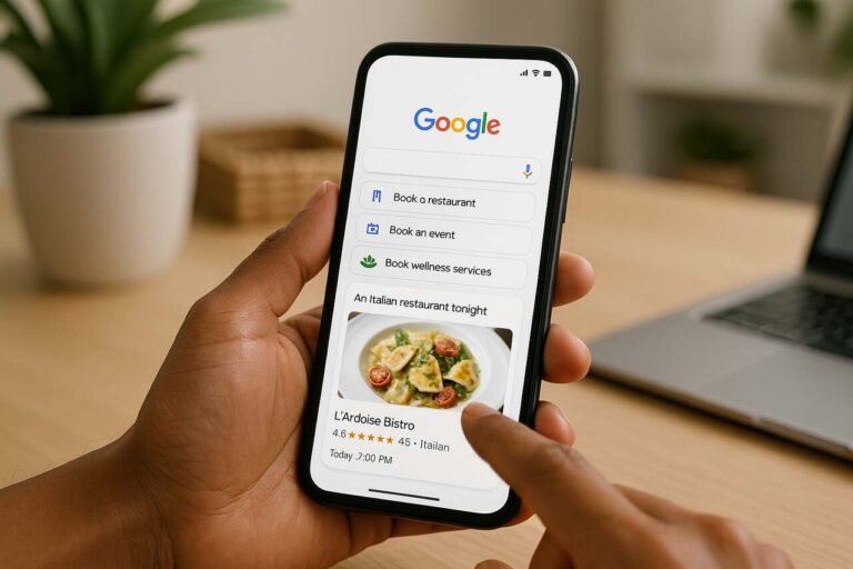 User booking services with Google AI on smartphone interface