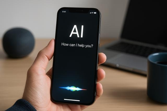 iPhone with AI voice assistant interface